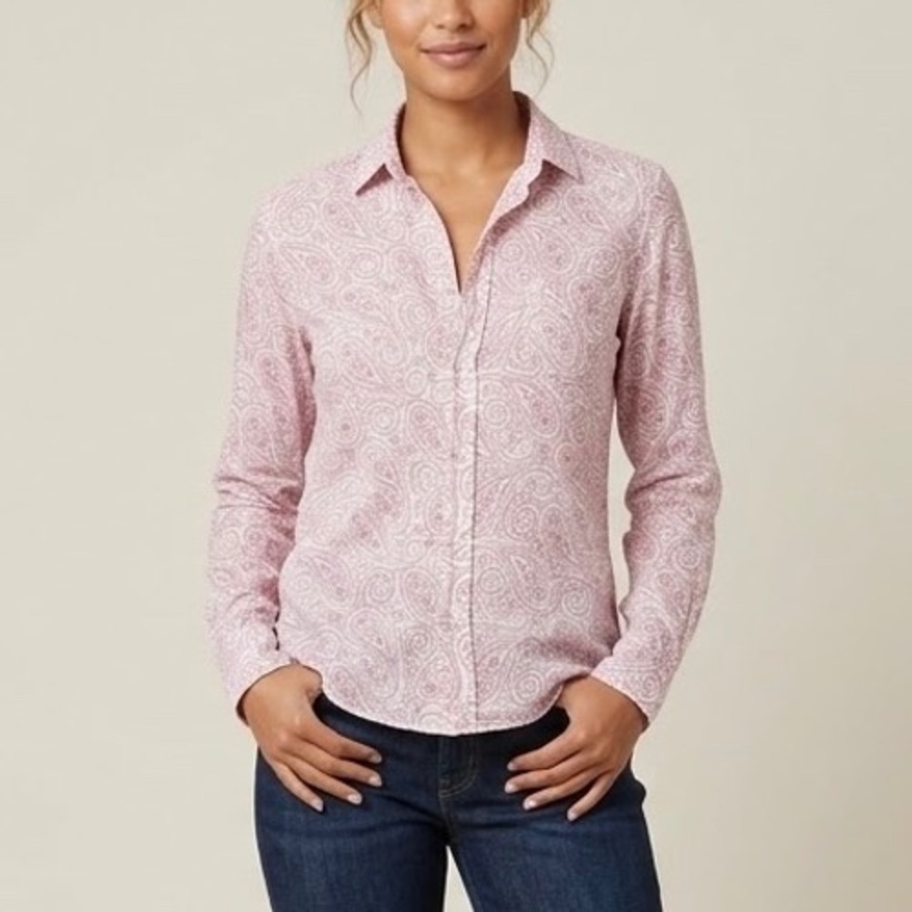 Frank & Eileen Barry Pink Paisley 100% Linen Button Up Shirt Size XS Made in USA